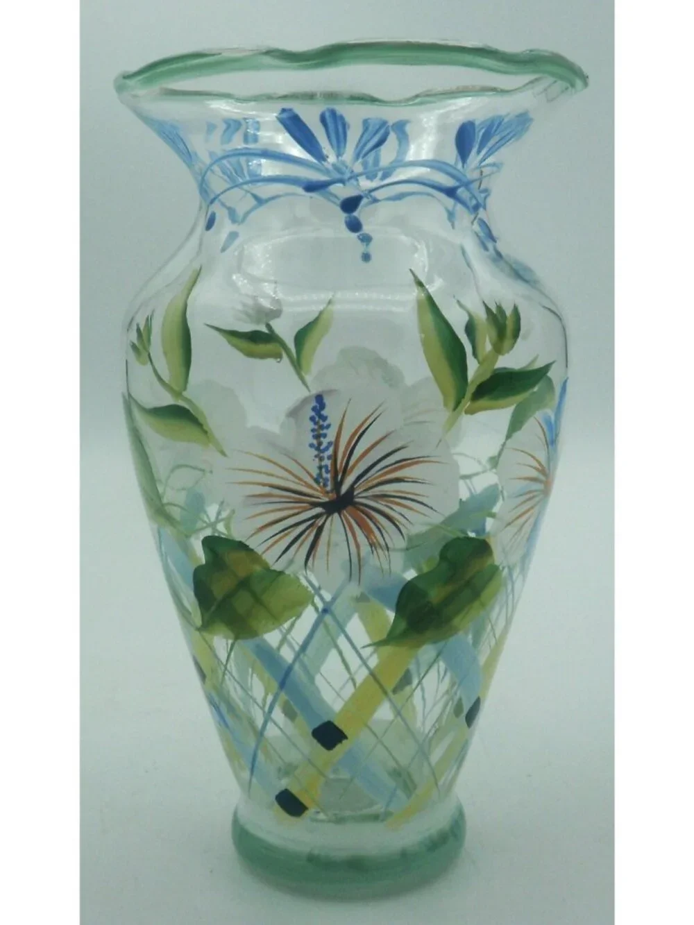 Tracy Porter  Bud Vase Hand Painted Florals Green Blue Peach
